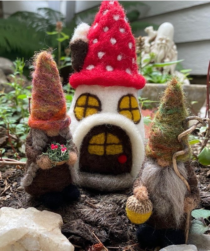 Beginner Friendly / Intermediate Needle Felting Class - Fall Mushroom House