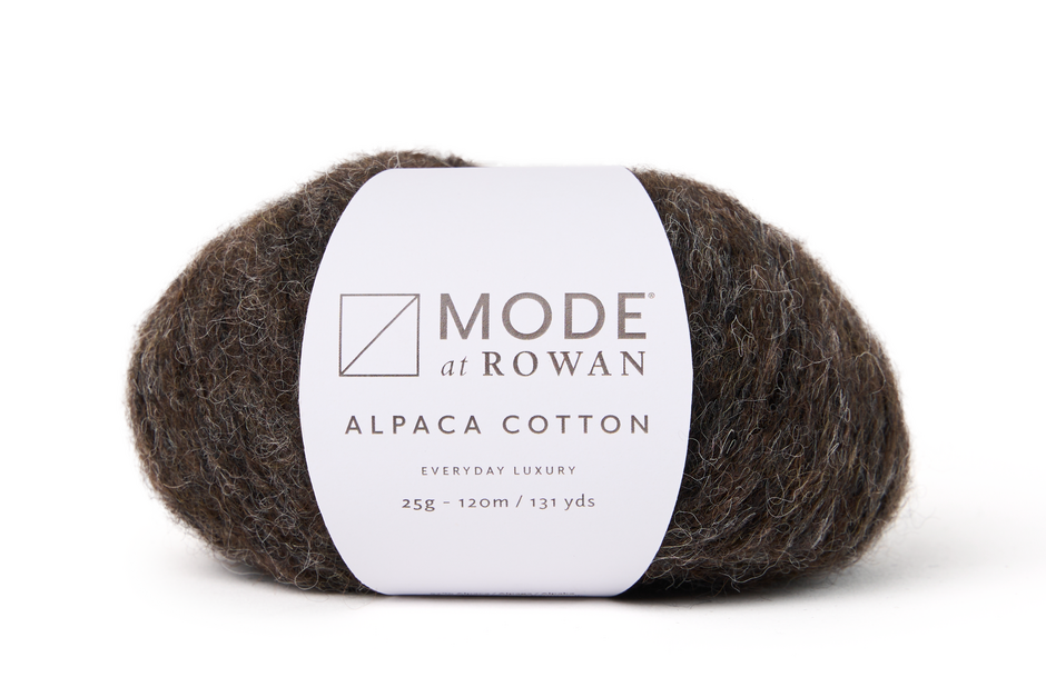 dark heathery Brown yarn skein with a Rowan label on a white background