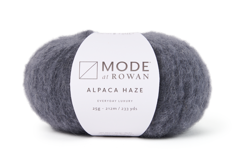 Gray skein of yarn with a 'Mode at Rowan' label on a white background