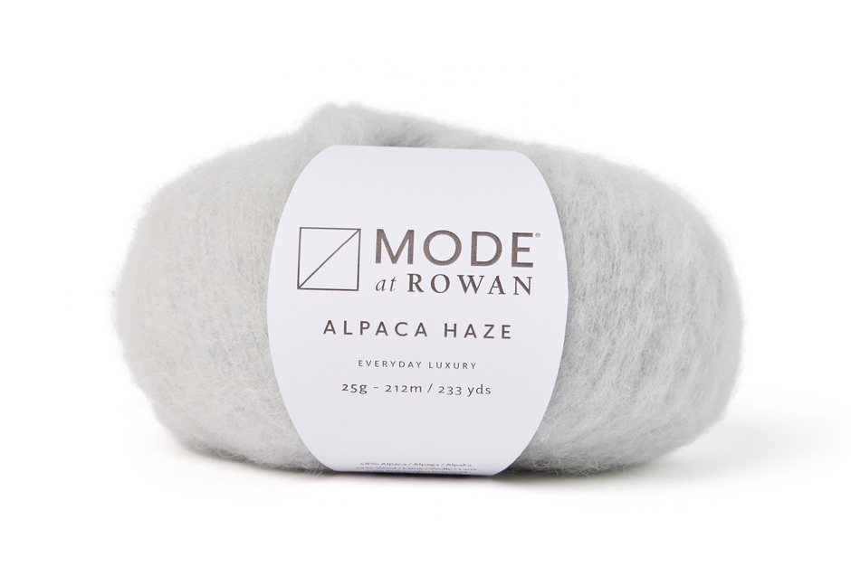 light Gray skein of yarn with a 'Mode at Rowan' label on a white background