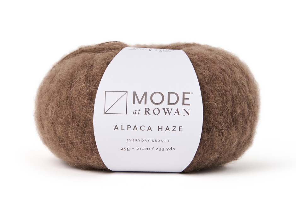 Brown yarn ball with a Mode at Rowan label on a white background
