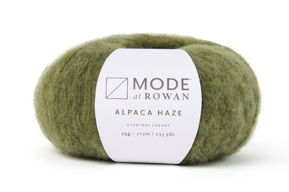 olive Green skein of yarn with a Rowan label on a white background
