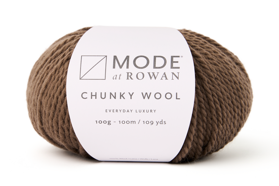 Brown ball of yarn with a Mode at Rowan label on a white background