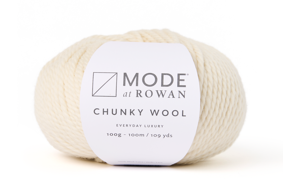 cream color Ball of Mode at Rowan Chunky Wool yarn on a white background