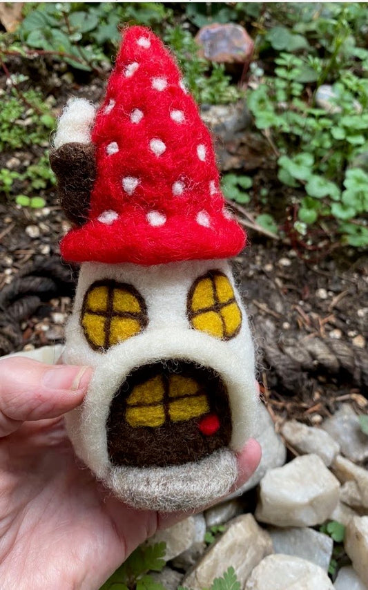 Beginner Friendly / Intermediate Needle Felting Class - Fall Mushroom House