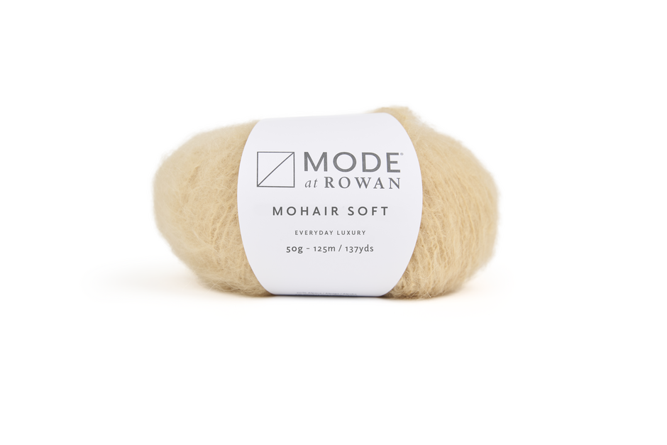 cream color Ball of Mode at Rowan mohair soft yarn on a white background