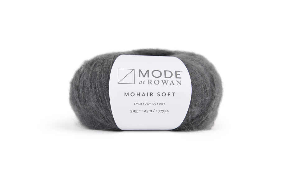 Gray yarn ball with a Mode at Rowan label on a white background