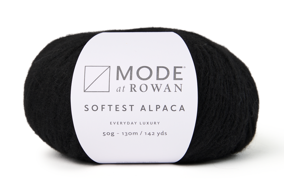 Black yarn ball with a Mode at Rowan label on a white background