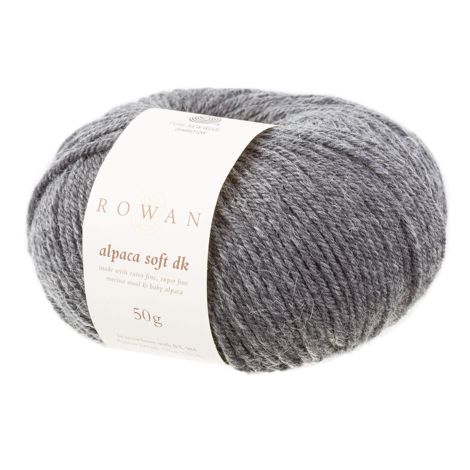 Dark gray skein of yarn with a Rowan label on a white background